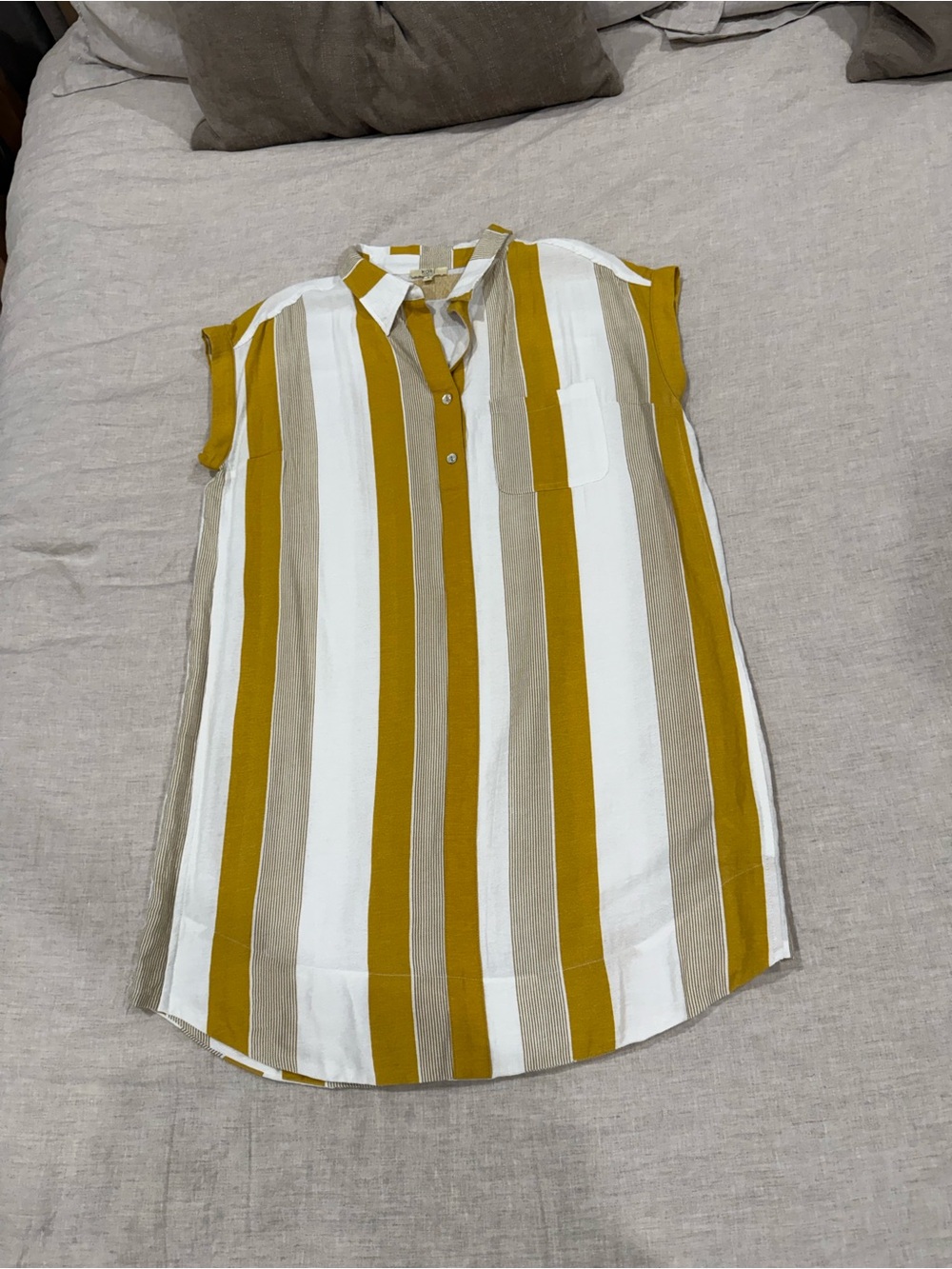 Kori Mustard, White & Tan Striped Sleeveless Tunic